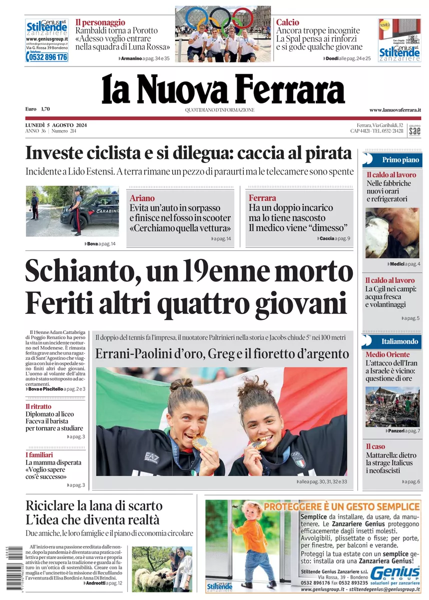 Prima-pagina-nuova ferrara-oggi-edizione-del-2024-08-05